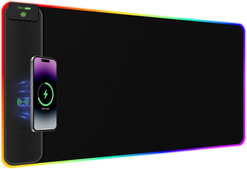 abc.mat 2-in-1 RGB Gaming Mouse Pad with Wireless Charging, 31.5"x15.8" Large, 24 Light Effects, Non-Slip Base, Waterproof Ultra-Smooth Surface, No Adapter - Image 1